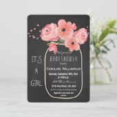 Invitation Baby shower en damier Mason Jar Flowers (Debout devant)