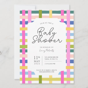 Invitation Baby shower en damier plaid Rainbow coloré