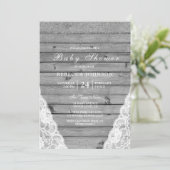 Invitation Baby shower en dentelle blanche argenté en bois gr (Debout devant)
