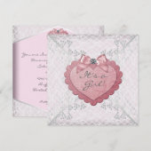 Invitation Baby shower en dentelle blanche rose Coeur (Devant / Derrière)