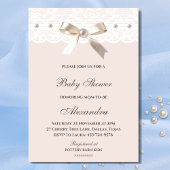 Invitation Baby shower en dentelle blanche rose Regency Bow P