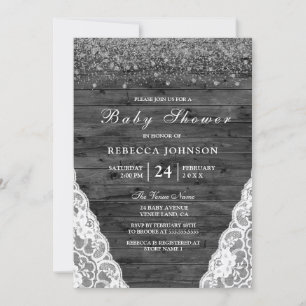 Invitation Baby shower en dentelle de bois vintage rustique g