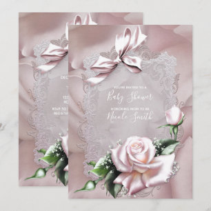 Invitation Baby shower en dentelle rose pâle et dentelle Rose