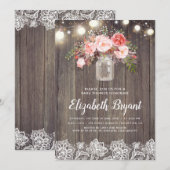 Invitation Baby shower en dentelle rustique Mason Floral Rose (Devant / Derrière)