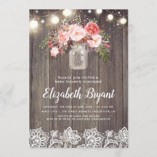 Invitation Baby shower en dentelle rustique Mason Floral Rose