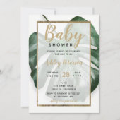 Invitation Baby shower en feuille de monstère verte tropicale (Devant)