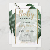 Invitation Baby shower en feuille de monstère verte tropicale (Devant / Derrière)