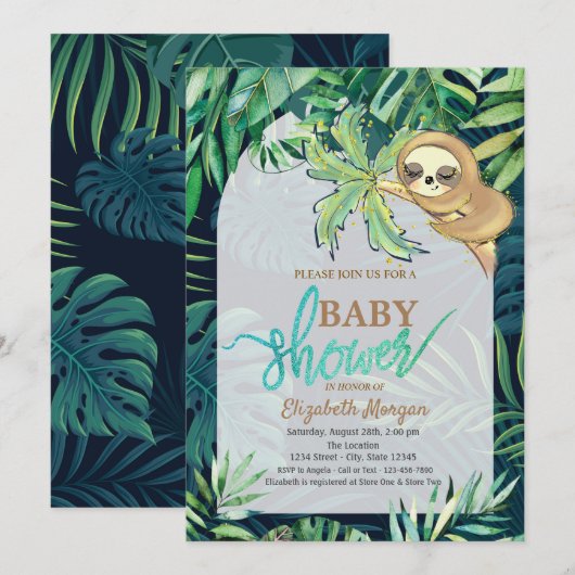Invitation Baby shower en feuille de palme d'été couché (Devant / Derrière)