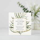 Invitation Baby shower en feuille de palme d'or (Debout devant)