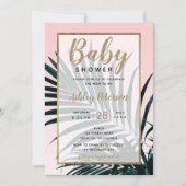 Invitation Baby shower en feuille de palmier tropical d'or (Devant)