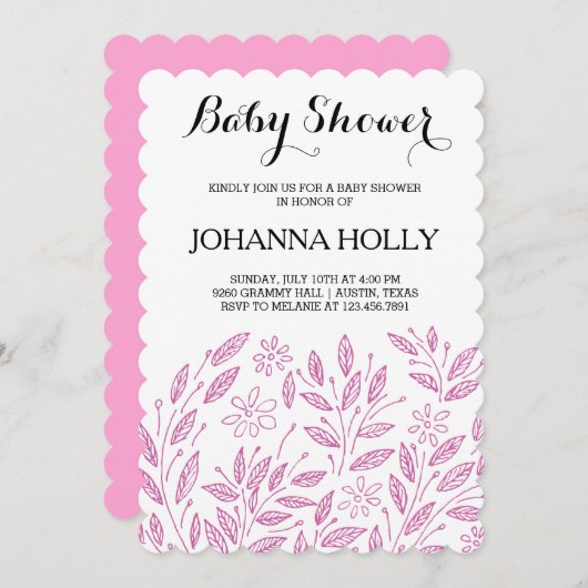 Invitation baby shower en fleur (Devant / Derrière)