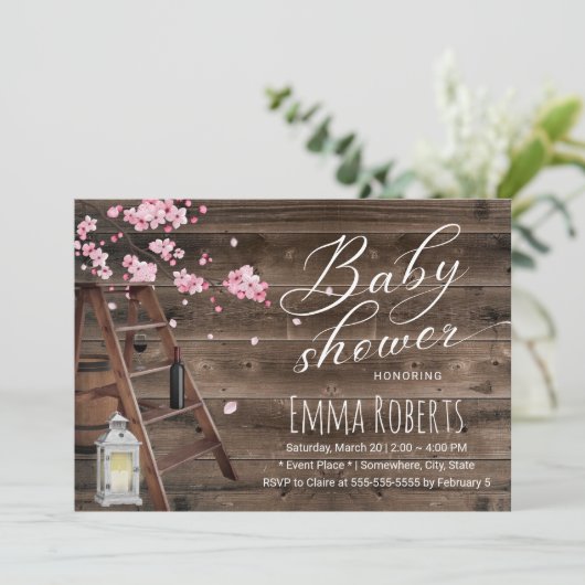 Invitation Baby shower en fleurs de cerisier de l'échelle en  (Debout devant)