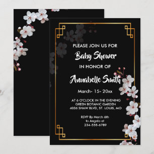 Invitation Baby shower en fleurs de cerisiers blancs et cadre
