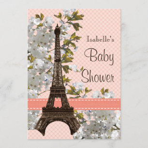 Invitation Baby shower en fleurs de cerisiers de la Tour Eiff