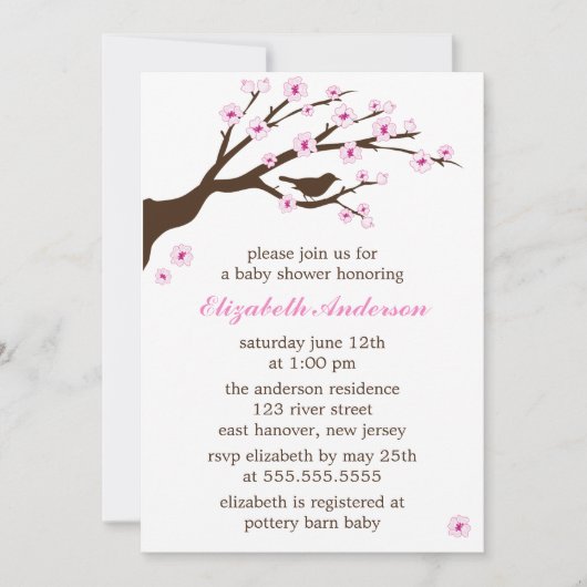 Invitation Baby shower en fleurs de cerisiers roses (Devant)