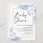 Invitation Baby shower en herbe Boho Bleu Chaud Pampas (Devant)