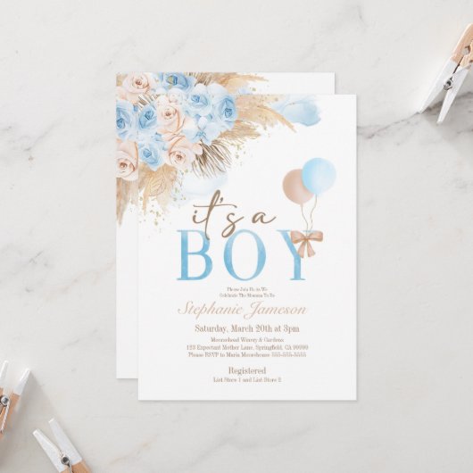 Invitation Baby shower en herbe de Bohême Boy's Pa (Devant/Arrière en situation)