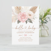 Invitation Baby shower en herbe Pampas Boho Rose (Debout devant)