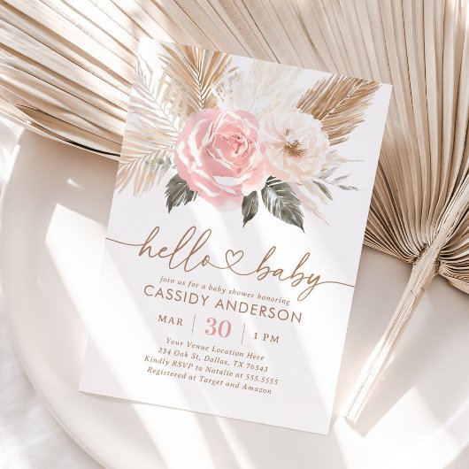Invitation Baby shower en herbe Pampas Boho Rose