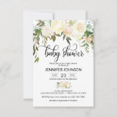 Invitation Baby shower en ivoire de crème rose florale (Devant)