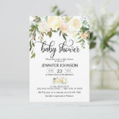 Invitation Baby shower en ivoire de crème rose florale (Debout devant)
