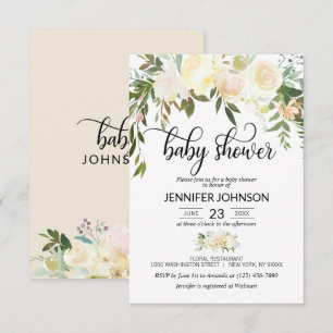 Invitation Baby shower en ivoire de crème rose florale