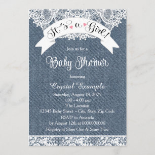 Invitation Baby Shower en Jean Bleu et Dentelle