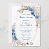 Invitation Baby shower en laiton Boho bleu Pampas (Devant)