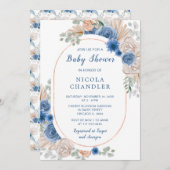 Invitation Baby shower en laiton Boho bleu Pampas (Devant / Derrière)
