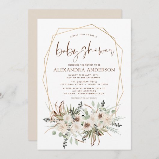 Invitation Baby shower en laiton de Pampas Invitatiatiatio Bo (Devant / Derrière)