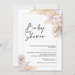 Invitation Baby shower en laiton rose mauve Boho Pampas