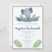 Invitation Baby shower En Ligne Par Mail Blue Boy Elephant (Devant)