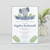 Invitation Baby shower En Ligne Par Mail Blue Boy Elephant (Debout devant)