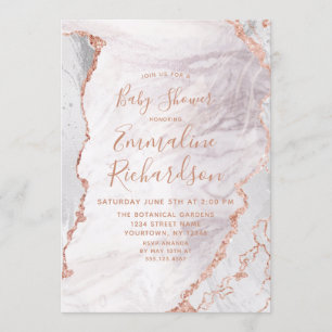 Invitation Baby shower en marbre blanc et Rose Gold Agate