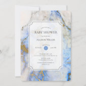Invitation Baby shower en marbre bleu et or (Devant)