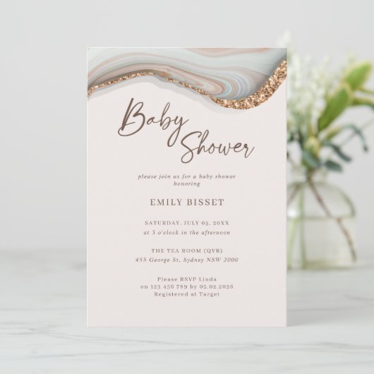 Invitation Baby shower en marbre de pierre d'Agate (Debout devant)