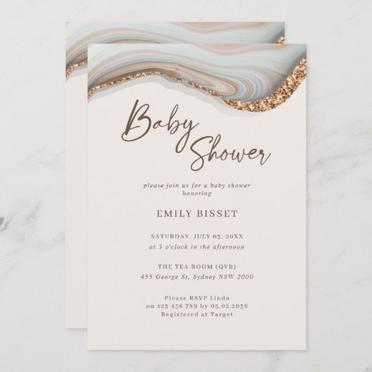 Invitation Baby shower en marbre de pierre d'Agate (Devant / Derrière)
