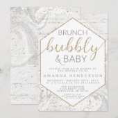 Invitation Baby shower en marbre gris bulle et béb (Devant / Derrière)