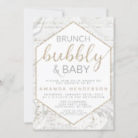 Invitation Baby shower en marbre gris bulle et béb