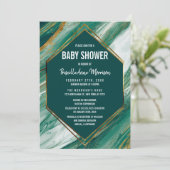 Invitation Baby shower en marbre marbré Abstrait Emerald Gold (Debout devant)