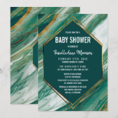 Invitation Baby shower en marbre marbré Abstrait Emerald Gold (Devant / Derrière)