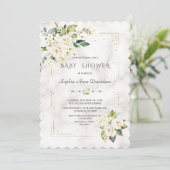 Invitation Baby shower en marbre Parties scintillant or Fleur (Debout devant)
