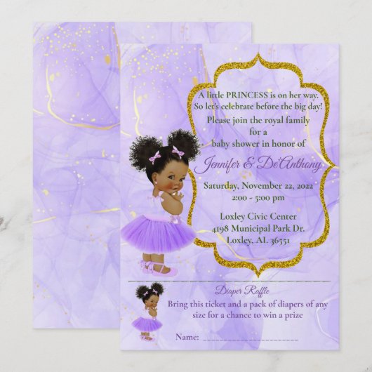 Invitation Baby shower en marbre Princess Lavender Baby (Devant / Derrière)