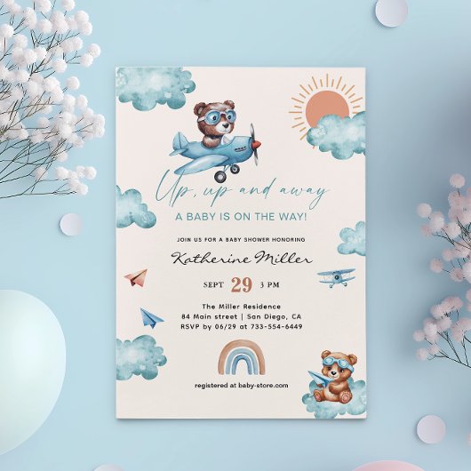 Invitation Baby shower en marche et en marche | Avion