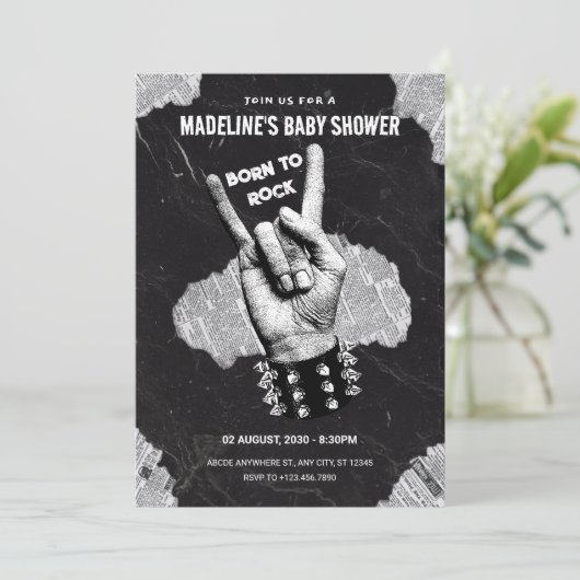 Invitation Baby shower en métal Black Rock (Debout devant)