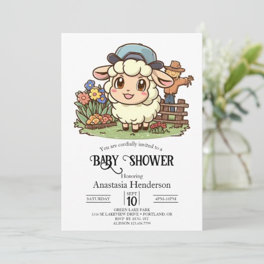 Invitation Baby shower en mouton simple enchaîné (Debout devant)