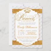 Invitation Baby shower en or blanc princesse (Devant)