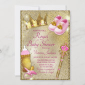 Invitation Baby shower en or rose princesse (Devant)