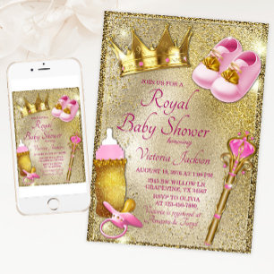 Invitation Baby shower en or rose princesse