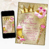Invitation Baby shower en or rose princesse